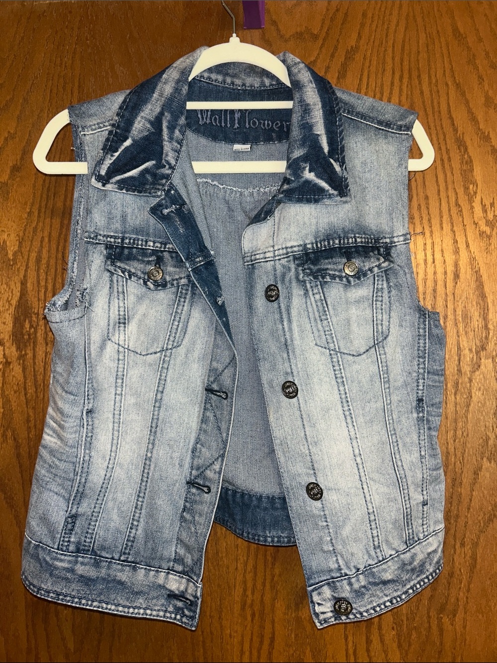 Wallflower Faded Light Blue Denim Vest